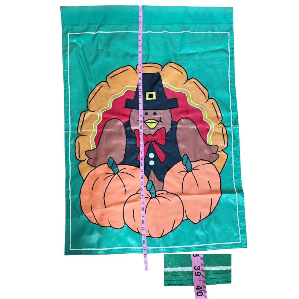 Vintage Thanksgiving Turkey Garden Flag 28x40 Autumn Pumpkins Pilgrim Yard Decor - Picture 2 of 5